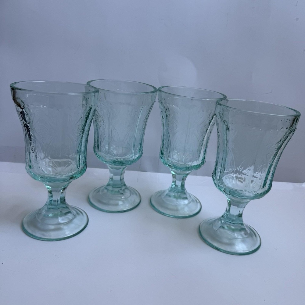 Vintage Depression Glass Recollection Madrid Teal Tall Glass Goblets Set of 4